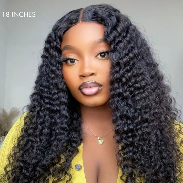 Deep Wave 4x4 Closure Lace Glueless Mid Part Long Curly Wig 100% Human Hair - US Only Secondary image