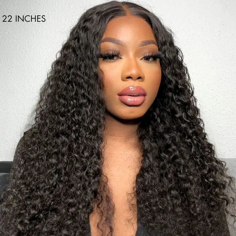 Deep Wave 4x4 Closure Lace Glueless Mid Part Long Curly Wig 100% Human Hair - US Only
