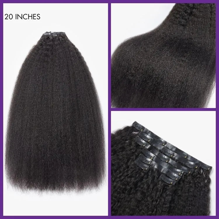 Full Hair Kinky Straight Seamless Clip in Human Hair Extensions Hair Pieces 135g 9pcs / 7pcs with Free Gift - Limited Offer