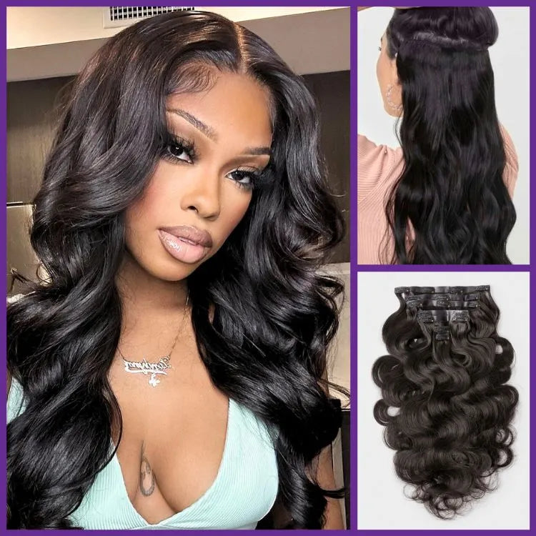 Soft Body Wave Seamless Clip in Extensions Real Human Hair Pieces 135g 9pcs / 7pcs with Free Gift Main image