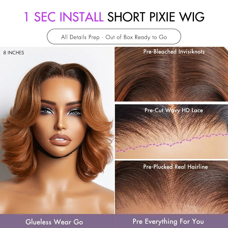 1 SEC INSTALL WIG | Elegant Boss Vibe Short Pixie Cut Ombre Ginger Glueless Minimalist HD Lace Wig Ready to Go Pre-cut Lace