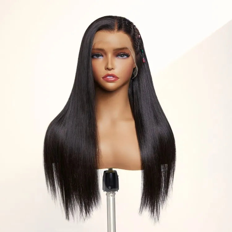 PreMax Wigs | 200% Density Natural Black Left Side Braids Straight 13x4 Frontal HD Lace Long Wig  - US Only