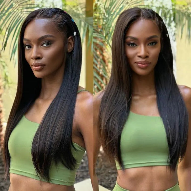 PreMax Wigs | 200% Density Natural Black Left Side Braids Straight 13x4 Frontal HD Lace Long Wig  - US Only Main image