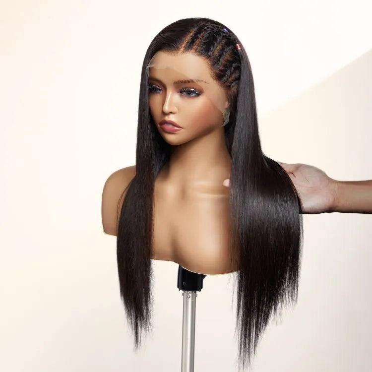 PreMax Wigs | 200% Density Natural Black Left Side Braids Straight 13x4 Frontal HD Lace Long Wig  - US Only