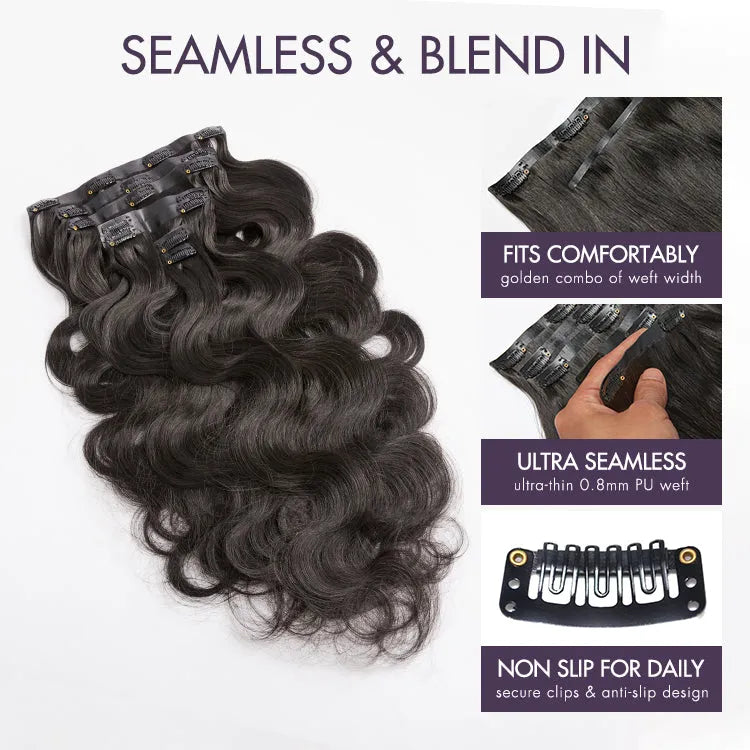 Soft Body Wave Seamless Clip in Extensions Real Human Hair Pieces 135g 9pcs / 7pcs with Free Gift Secondary image