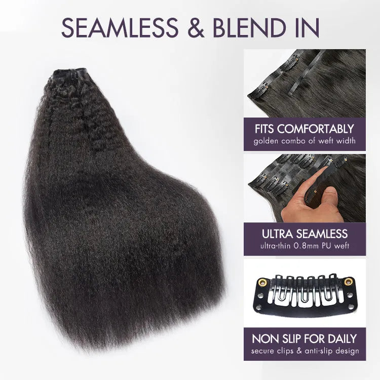 Full Hair Kinky Straight Seamless Clip in Human Hair Extensions Hair Pieces 135g 9pcs / 7pcs with Free Gift - Limited Offer