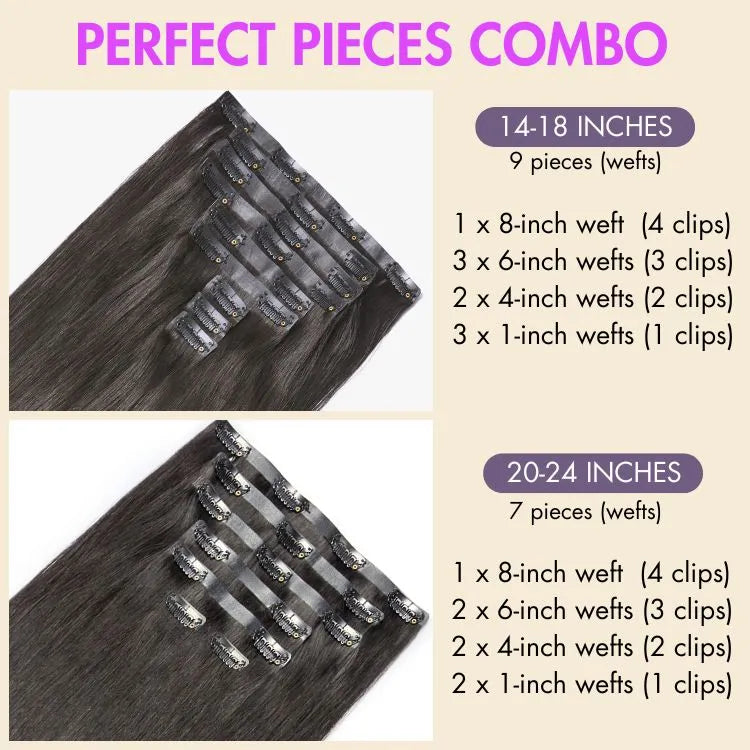Full Hair Kinky Straight Seamless Clip in Human Hair Extensions Hair Pieces 135g 9pcs / 7pcs with Free Gift - Limited Offer