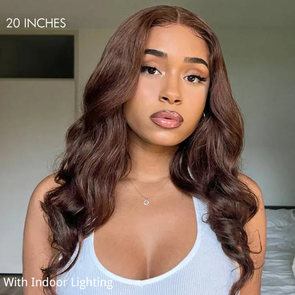 Chestnut Brown Loose Wave 5x5 Closure Lace Glueless Mid Part Long Wig 100% Human Hair - US Only