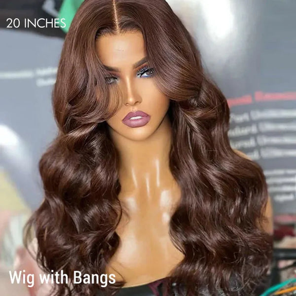 Chestnut Brown Loose Wave 5x5 Closure Lace Glueless Mid Part Long Wig 100% Human Hair - US Only