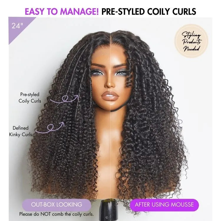 Go Natural Ease | Kinky Curly Full Hair Glueless 5x5 Closure Lace Long Curly Wig Ready to Go - US Only