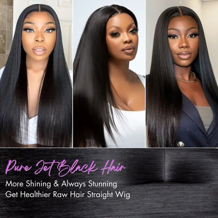 PreMax Wigs | Jet Black Middle Part Silky Straight Glueless 5x5 Closure Lace Wig Pre-Cut Lace Secondary image