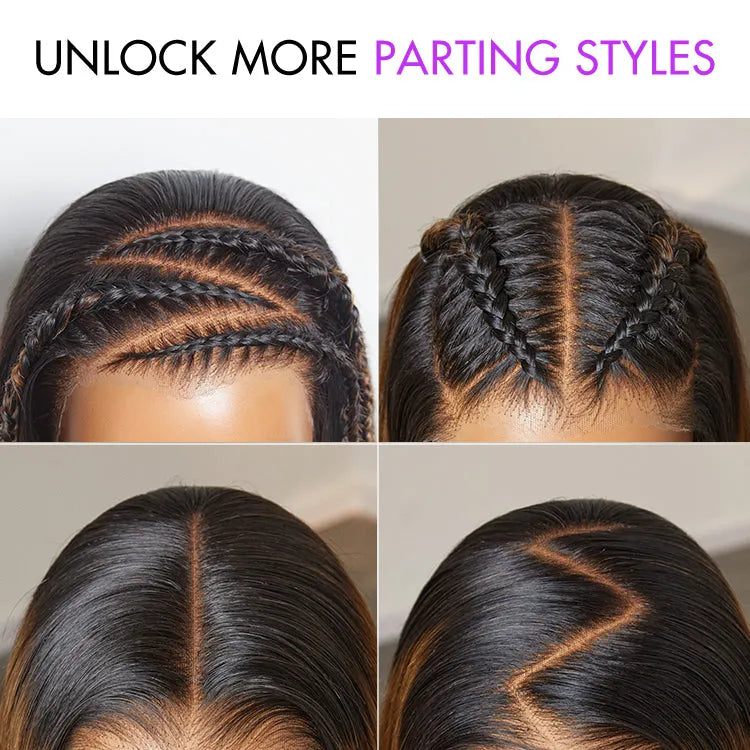 PreMax Wigs | Natural Looking Brown Highlight Silky Blunt Cut Bob Glueless 13x4 Frontal Pre-Cut Lace Wig