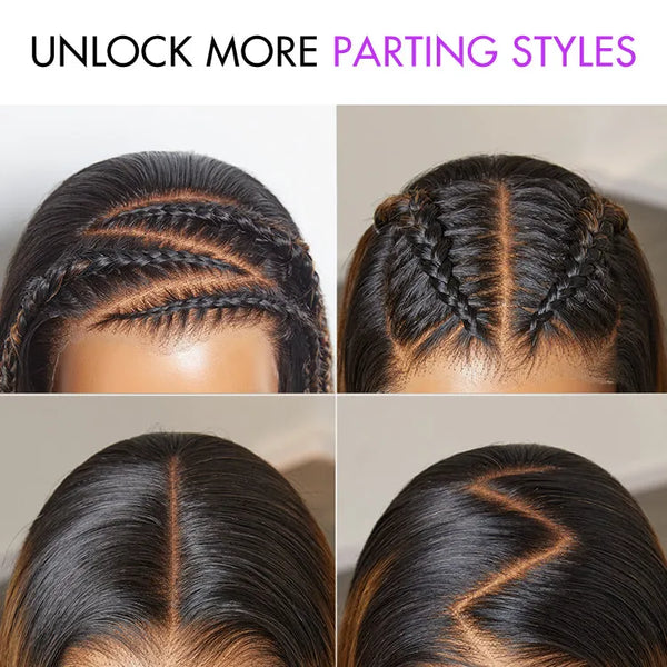 PreMax Wigs | Natural Looking Brown Highlight Silky Blunt Cut Bob Glueless 13x4 Frontal Pre-Cut Lace Wig