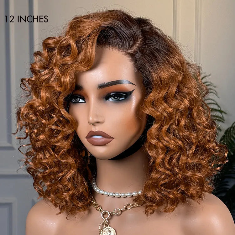 Ginger Ombre Bouncy Curly Glueless Minimalist HD Lace Short Wig 100% Human Hair Secondary image