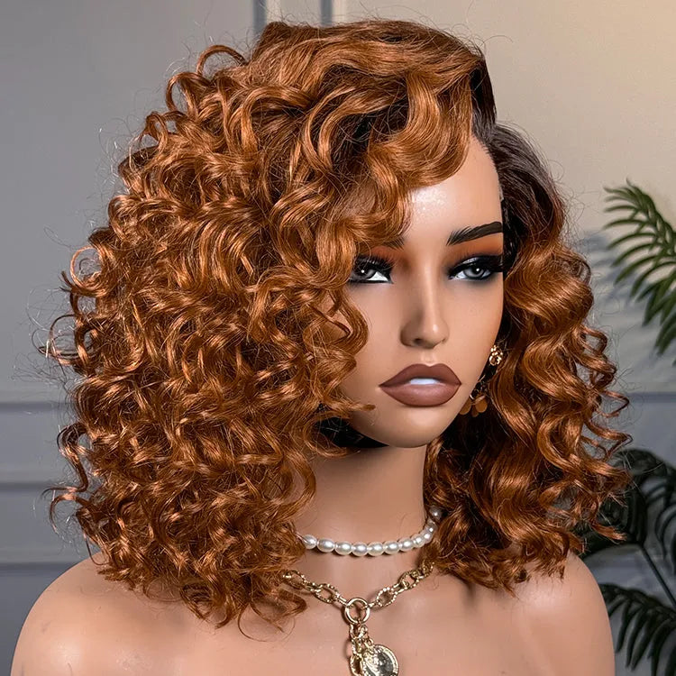 Ginger Ombre Bouncy Curly Glueless Minimalist HD Lace Short Wig 100% Human Hair Main image