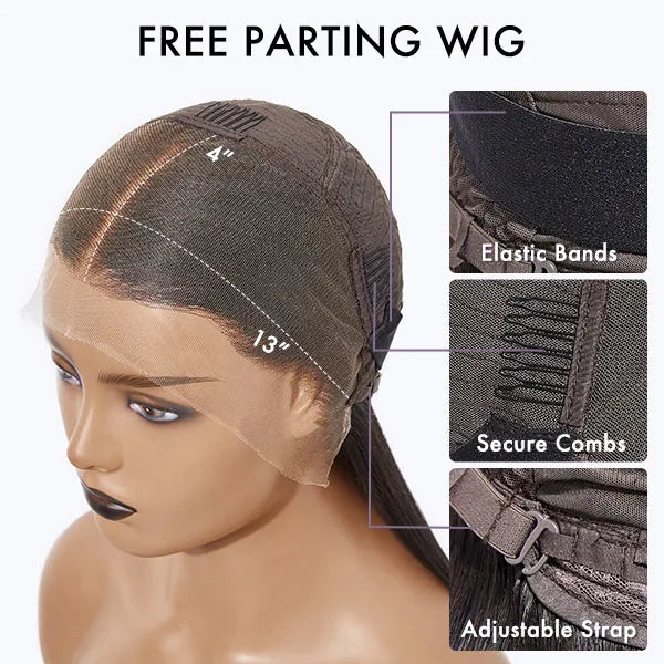 Honey Blonde Highlight Middle Part Bouncy Loose Wave Glueless 13x4 Frontal Lace Human Hair Wig
