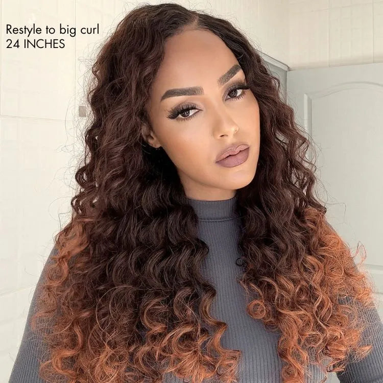 Luvme Hair PartingMax Glueless Wig Ombre Copper Brown Water Wave 7x6 Closure HD Lace Wig  - US Only
