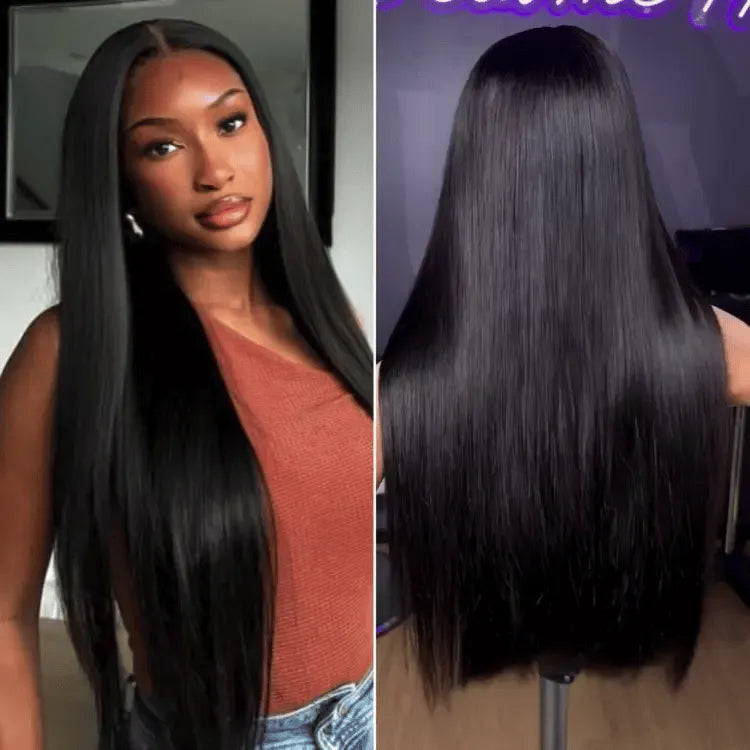 PreMax Wigs | Jet Black Middle Part Silky Straight Glueless 5x5 Closure Lace Wig Pre-Cut Lace Main image