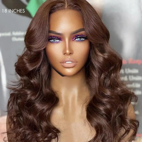 Chestnut Brown Loose Wave 5x5 Closure Lace Glueless Mid Part Long Wig 100% Human Hair - US Only