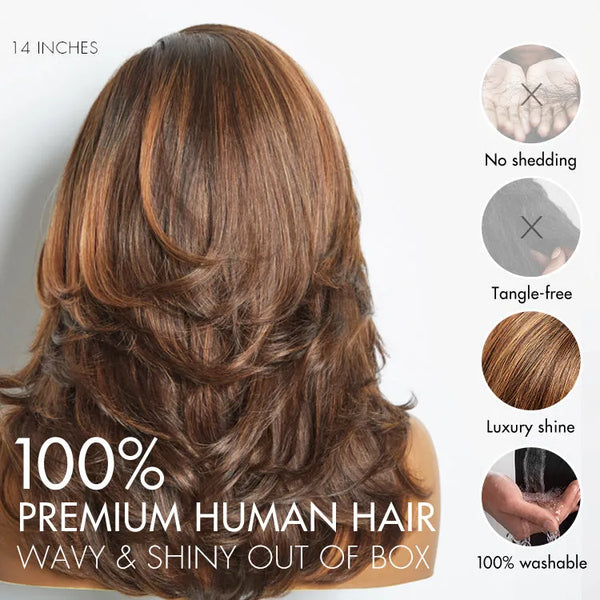 Effortlessly Chic Butterfly Haircut Pre-Layered Cut Brown Highlight Glueless Minimalist HD Lace Shoulder Length Wig