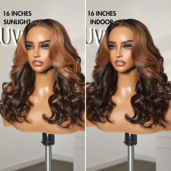 Luvme Hair 180% Density Elegant Copper Ombre Highlights Loose Body Wave Glueless 5x5 Closure Wig Breathable Cap