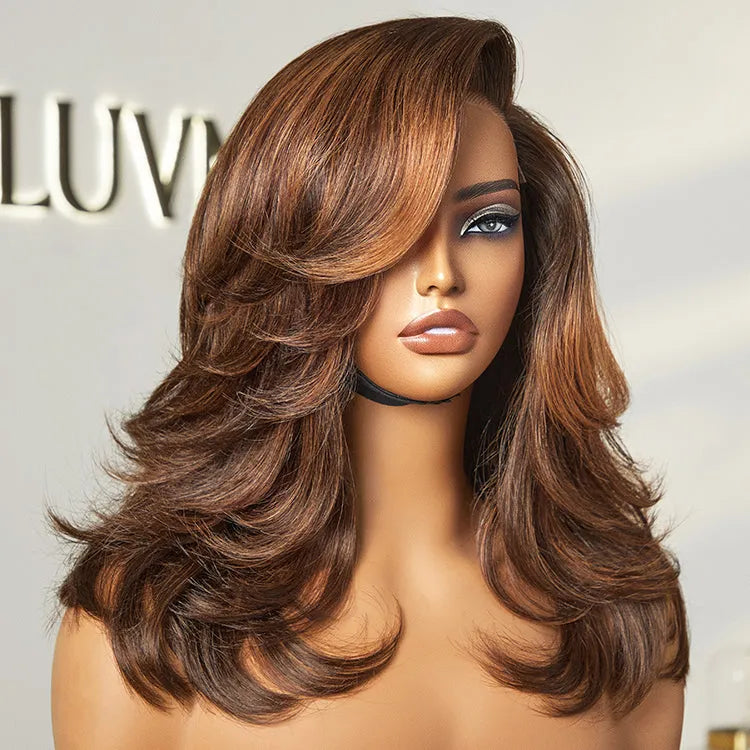 Effortlessly Chic Butterfly Haircut Pre-Layered Cut Brown Highlight Glueless Minimalist HD Lace Shoulder Length Wig Main image
