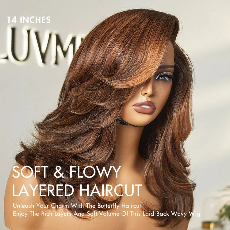 Effortlessly Chic Butterfly Haircut Pre-Layered Cut Brown Highlight Glueless Minimalist HD Lace Shoulder Length Wig