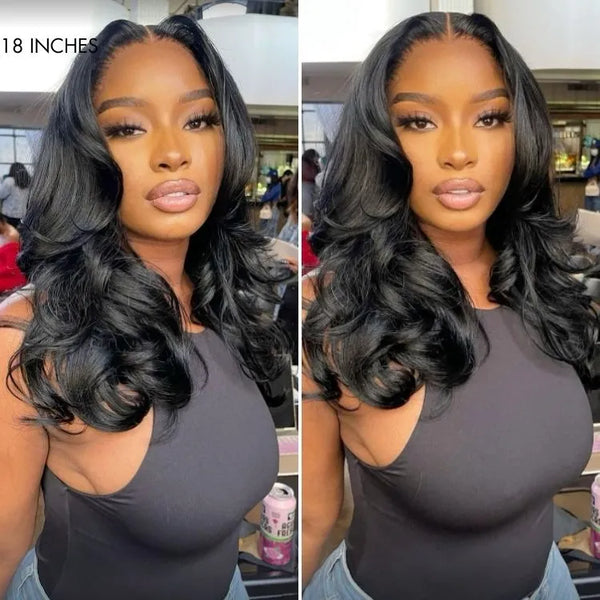 Trendy Layered Cut Loose Body Wave 5x5 Closure HD Lace Glueless Mid Part Long Wig - US Only