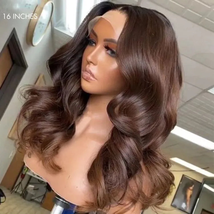 Chestnut Brown Loose Wave 5x5 Closure Lace Glueless Mid Part Long Wig 100% Human Hair - US Only Secondary image