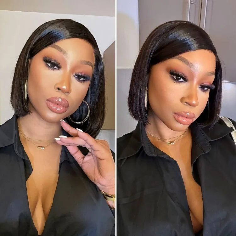 Swoop Bangs Breathable Cap Deep Left C Part Silky Straight Glueless 5x5 Closure Lace Bob Wig Main image