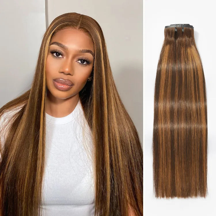 Seamless Brown Highlights Silky Straight Clip in Hair Extensions 135g 9pcs / 7pcs with Free Gift Main image