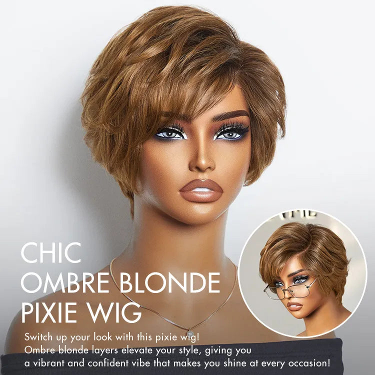Lightweight Ombre Blonde Mature Boss Pixie Cut Wig Glueless Pre-Cut Minimalist Lace Human Hair Wig | US Only Secondary image