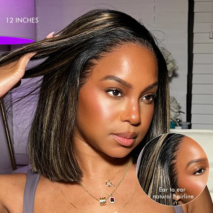 PreMax Wigs | Ombre Blonde Highlight Silky Straight Glueless Ear-to-ear Lace Bob Wig 100% Human Hair Pre-Cut Lace Secondary image