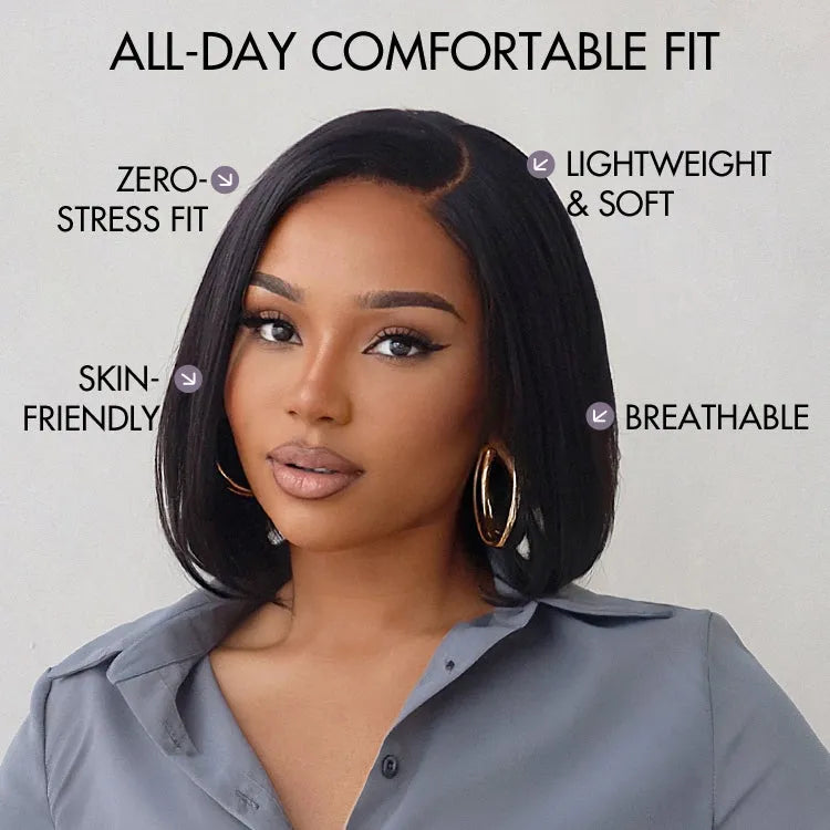 AiryFit™ Scalp Care Wigs | Silky Blunt Cut Bob Snugfit Glueless Minimalist HD Lace Short Wig Pre-Cut Lace  - US Only