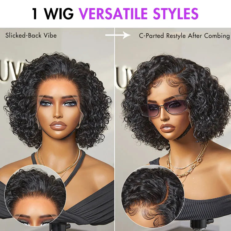 Ultra Natural Slicked Back Short Curly Wig Glueless Ear-to-ear Wide T Lace Front Wig Secondary image