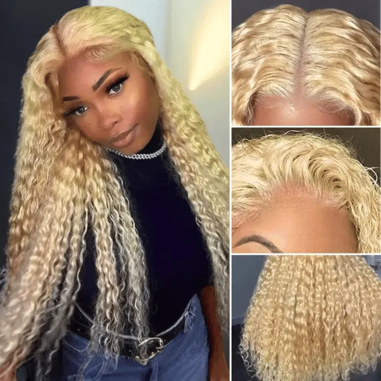 Golden Blonde 613 Water Wave Glueless 5x5 Closure Invisible HD Lace Long Blonde Curly Wig 100% Human Hair Main image