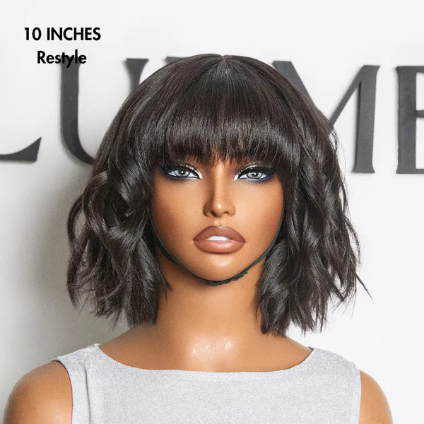 Put On and Go Ash Blonde Highlight / Brown Highlight / Natural Black Layered Cut Yaki Straight Minimalist Lace Bob Wig
