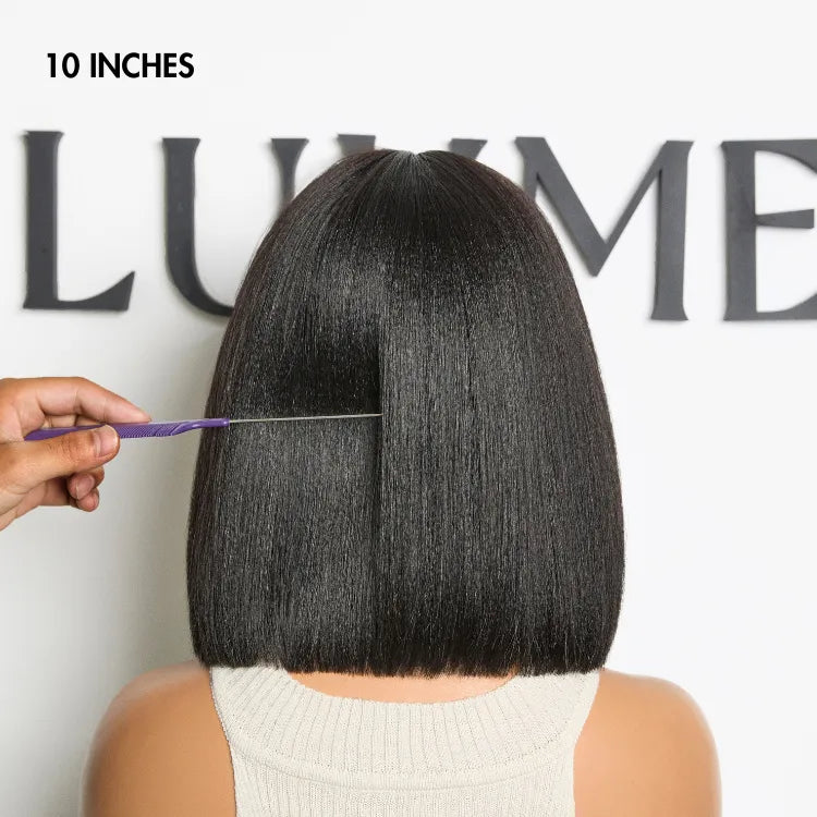 Put On and Go Ash Blonde Highlight / Brown Highlight / Natural Black Layered Cut Yaki Straight Minimalist Lace Bob Wig
