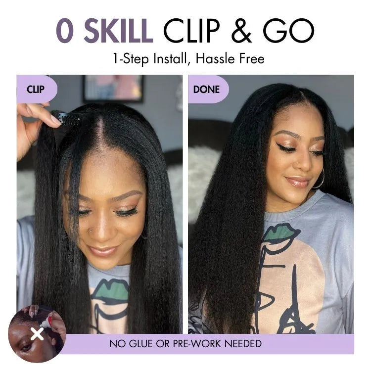 Protective V Part Glueless Long Wig 100% Human Hair (Kinky Straight / Body Wave / Jerry Curly) Secondary image