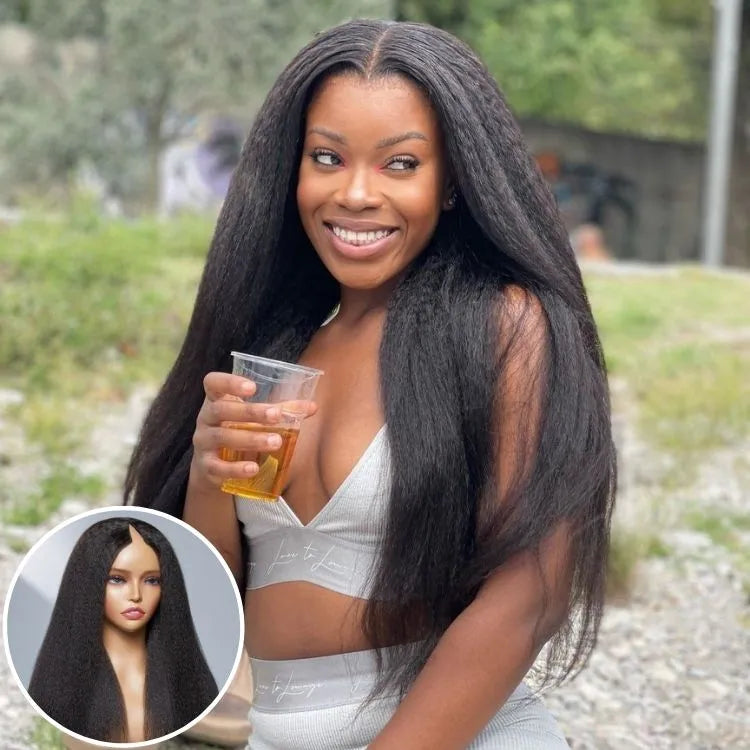 Protective V Part Glueless Long Wig 100% Human Hair (Kinky Straight / Body Wave / Jerry Curly) Main image