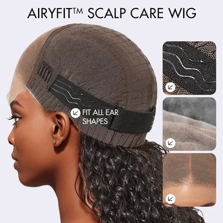 AiryFit™ Scalp Care Wigs - Blonde Highlight Water Wave Snugfit Glueless 5x5 Closure Lace Long Curly Wig Pre-Cut Lace - US Only