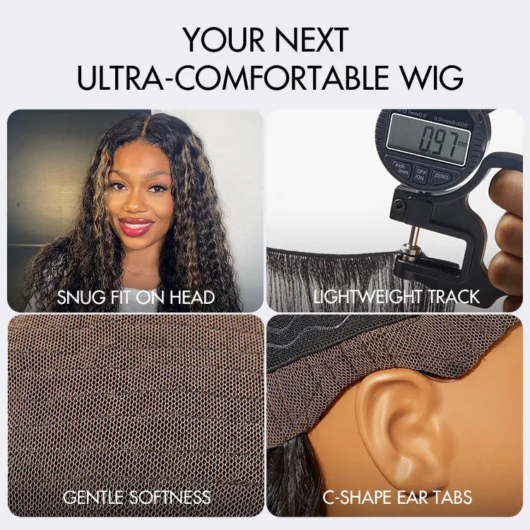 AiryFit™ Scalp Care Wigs - Blonde Highlight Water Wave Snugfit Glueless 5x5 Closure Lace Long Curly Wig Pre-Cut Lace - US Only