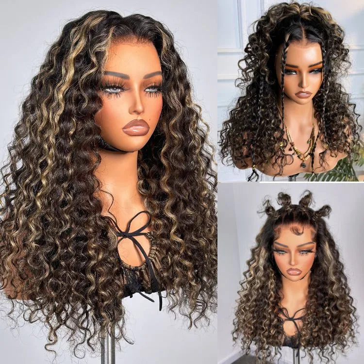 AiryFit™ Scalp Care Wigs - Blonde Highlight Water Wave Snugfit Glueless 5x5 Closure Lace Long Curly Wig Pre-Cut Lace - US Only Main image