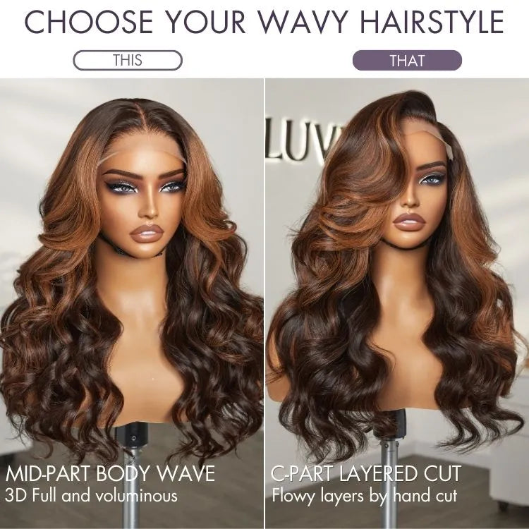 Luvme Hair 180% Density Elegant Copper Ombre Highlights Loose Body Wave Glueless 5x5 Closure Wig Breathable Cap
