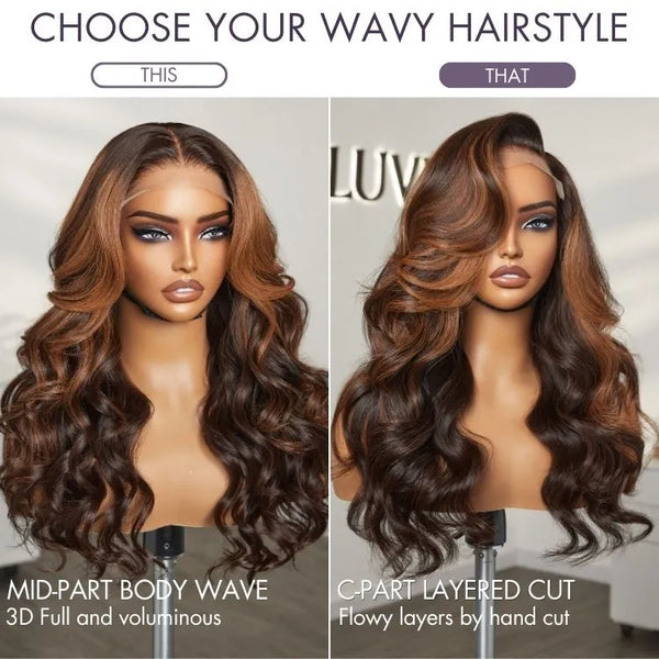 Luvme Hair 180% Density Elegant Copper Ombre Highlights Loose Body Wave Glueless 5x5 Closure Wig Breathable Cap
