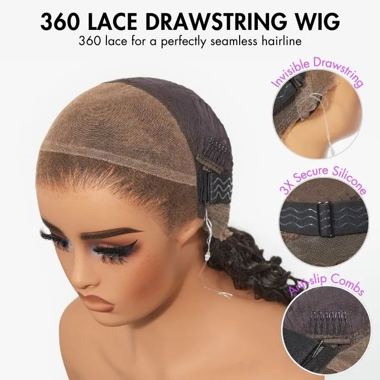 PreMax Wigs | Flexi-Fit Invisi Drawstring Cap 360 HD Lace Water Wave / Body Wave / Straight Long Wig Pre-Cut Lace Secondary image