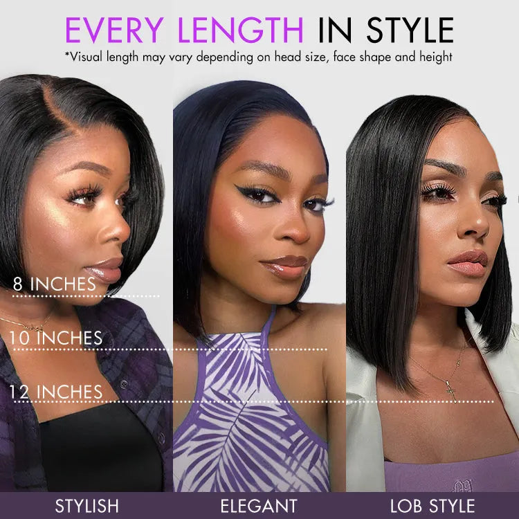 Swoop Bangs Breathable Cap Deep Left C Part Silky Straight Glueless 5x5 Closure Lace Bob Wig
