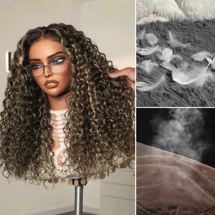 AiryFit™ Scalp Care Wigs - Blonde Highlight Water Wave Snugfit Glueless 5x5 Closure Lace Long Curly Wig Pre-Cut Lace - US Only Secondary image