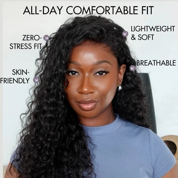 AiryFit™ Scalp Care Wigs - Deep Parting Water Wave Human Hair Wig Glueless 11x6 Frontal HD Lace Curly Wig Secondary image