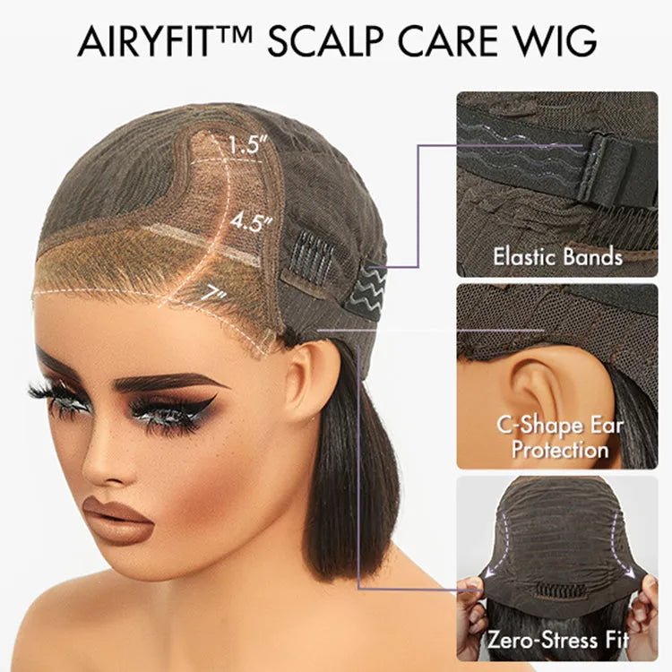 AiryFit™ Scalp Care Wigs | Silky Blunt Cut Bob Snugfit Glueless Minimalist HD Lace Short Wig Pre-Cut Lace  - US Only